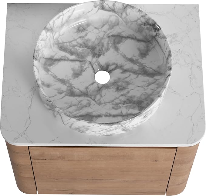 Malwee 24" Floating Bathroom Vanity with Sink, 24 Inch Wall Mounted Bathroom Cabinet Combo, Modern Single Sink Bath Storage Vanity Set, with 1 Soft Close Door and Ceramic Vessel Basin Top(24-QQ