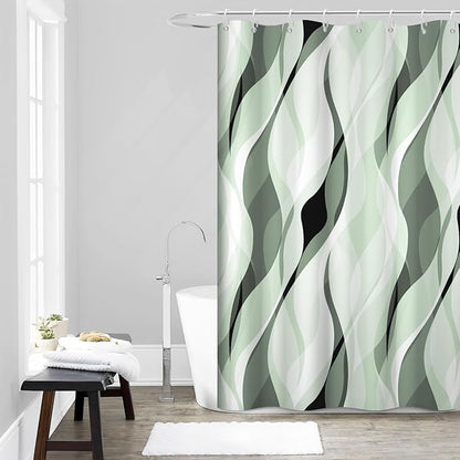 Green Shower Curtain, Modern Abstract Ombre Green Striped Shower Curtain Set for Bathroom Waterproof Polyester Shower Curtain with Hooks, 54x72 Inch