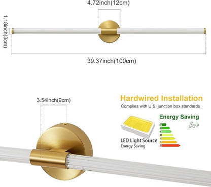 Gold Wall Sconces Set of 2 Hardwired LED Vanity Light 39"