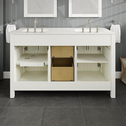 Artemis 72 in. White Double Sink Bath Vanity with Engineered Top and Undermount Porcelain Sinks