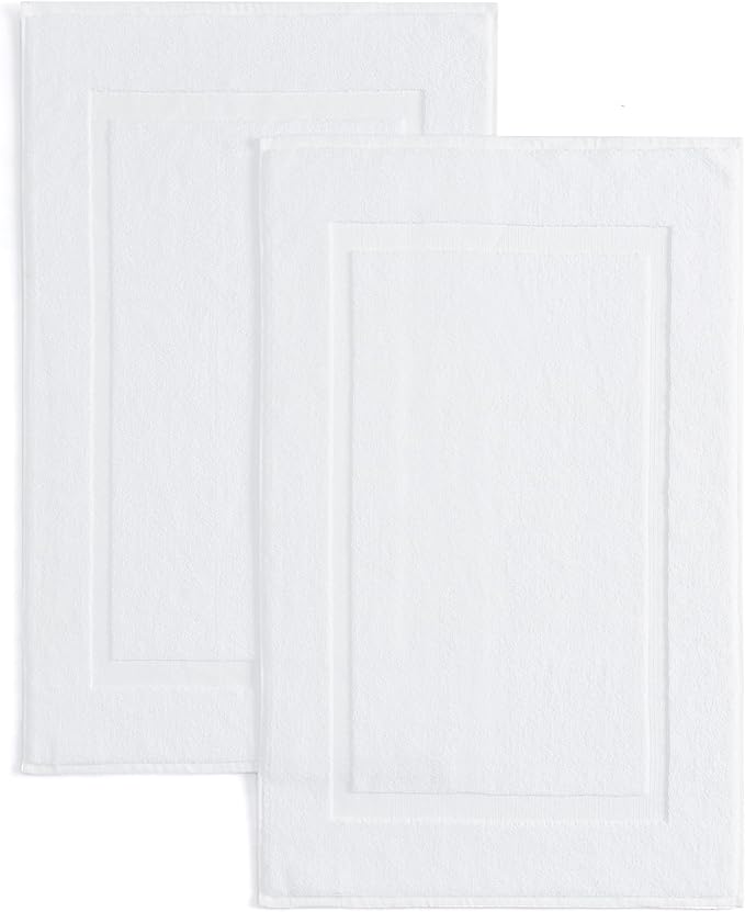 Casual Living White Cotton Bath Mats Set of 2 Towel Mats for Bathroom Floor Banded Rugs Soft Absorbent Ring Spun Cotton Washable Essentials Bathroom Shower Accessories, 34-inch x 21-inch, White