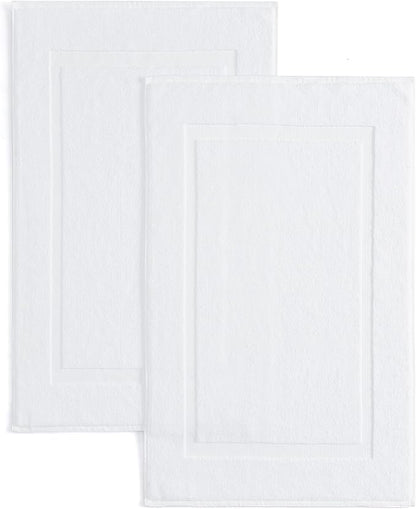 Casual Living White Cotton Bath Mats Set of 2 Towel Mats for Bathroom Floor Banded Rugs Soft Absorbent Ring Spun Cotton Washable Essentials Bathroom Shower Accessories, 34-inch x 21-inch, White