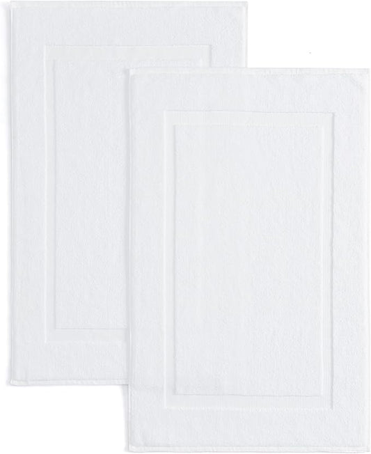 Casual Living White Cotton Bath Mats Set of 2 Towel Mats for Bathroom Floor Banded Rugs Soft Absorbent Ring Spun Cotton Washable Essentials Bathroom Shower Accessories, 34-inch x 21-inch, White