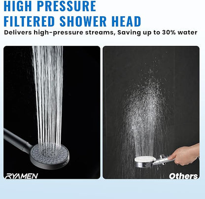 Filtered Shower Head with Handheld, High Pressure 9-Spray Modes Detachable Shower Head with Filter for Hard Water-Remove Chlorine & Impurities, 2 Filters, Matte Black