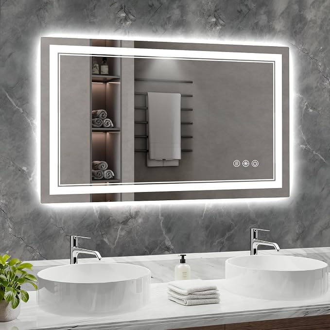 48x30 Inch LED Bathroom Mirror with Lights, 3 Colors Dimmable LED Vanity Mirror, Front and Back Lit, Anti-Fog, Memory Function, Shatterproof Tempered Glass, ETL Listed, Wall Mounted Makeup Mirror