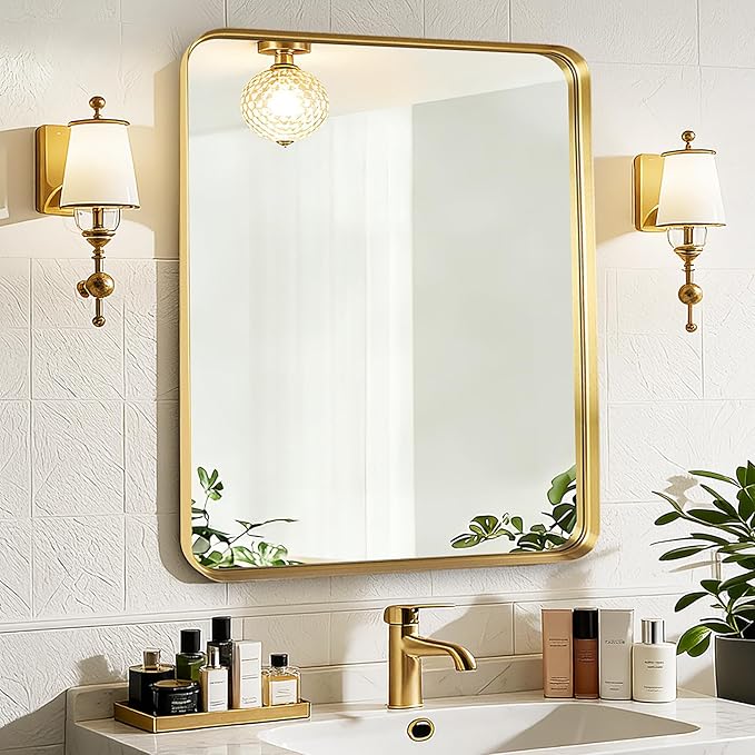 Fabuday Gold Bathroom Mirror - 30x36 Inch Over Sink Wall Mirrors for Bathroom, Rectangle Vanity Mirror for Bedroom, Living Room, Entryway, Horizontal or Vertical Hanging