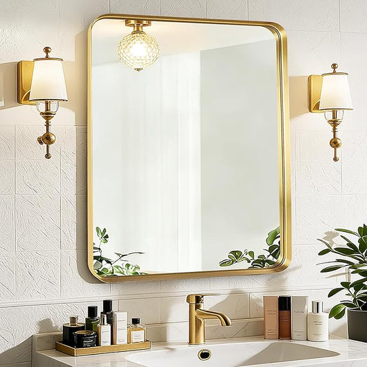 Fabuday Gold Bathroom Mirror - 30x36 Inch Over Sink Wall Mirrors for Bathroom, Rectangle Vanity Mirror for Bedroom, Living Room, Entryway, Horizontal or Vertical Hanging