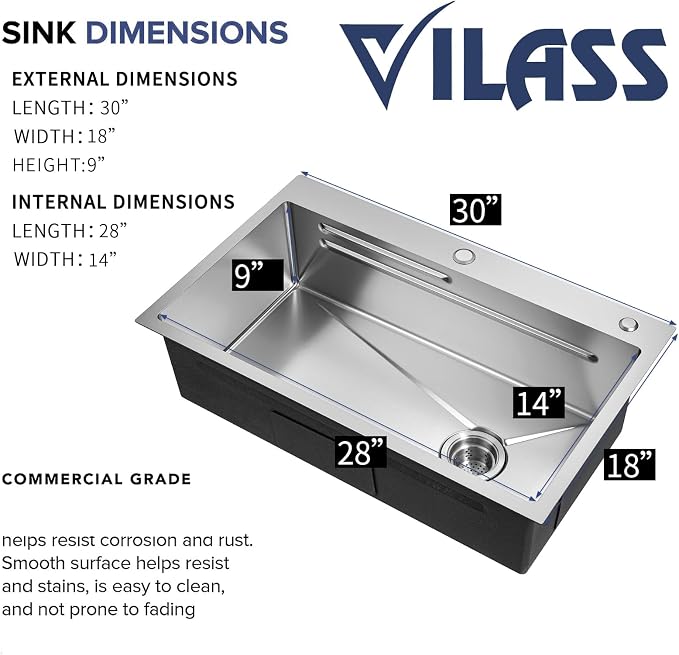 Kitchen Sink 30 Inch Drop In Kitchen Sink With Faucet Modern Stainless Steel Sink Top Mount Workstation Single Bowl Kitchen Sinks
