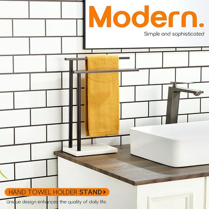 Stand Towel Holder for Bathroom Vanity Countertop 2-Tier Towel Racks Freestanding with Thicken Marble Base, Oil Rubbed Bronze Stainless Steel AN7003ORB