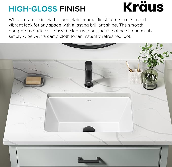 KRAUS Elavo 20.25 in. Rectangular Porcelain Ceramic Undermount Bathroom Sink in White with Overflow Drain, KCU-244