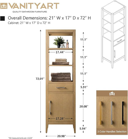 HomeBeyond 21 Inch Bathroom Vanity Cabinet with Shelves, Soft-Closing Doors, Natural Oak