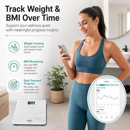 Vive Smart Body Weight Scale (550lbs Capacity) - Heavy Duty Bariatric | Digital Scale for BMI - Plus Size, Large Display - Bathroom Device for Health Extra Wide Base & Smartphone Connectivity