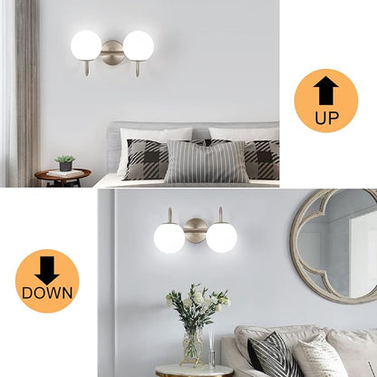 Modern Bathroom Vanity Light Fixtures Brushed Nickel 2 Lights Milk White Globe Glass Shade Modern Wall Sconce Lights Vanity Lights Over Mirror(Exclude G9 Bulb)