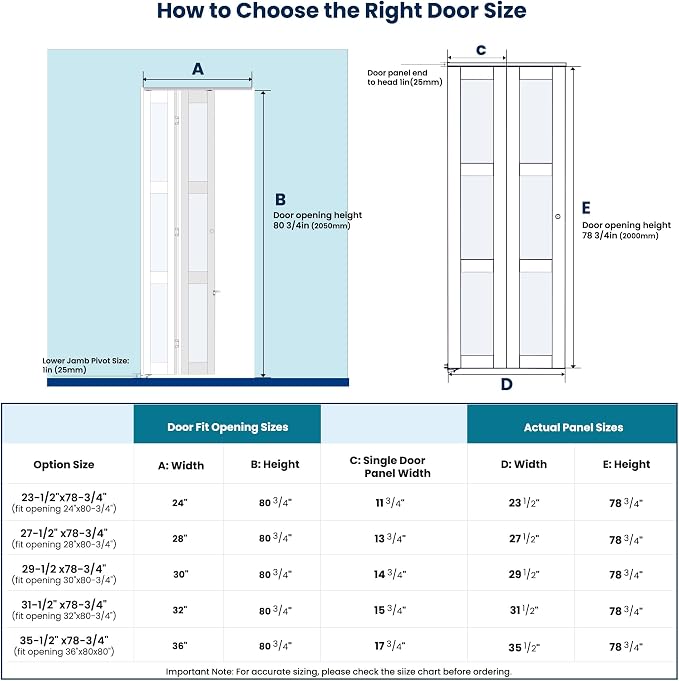 SMARTSTANDARD Bifold Door for 36" x 80-3/4" Opening, Tempered Frosted Glass | Closet Folding Doors with Hardware kit Included, White, Water-Proof PVC Surface, Easy Install, Space-Saving