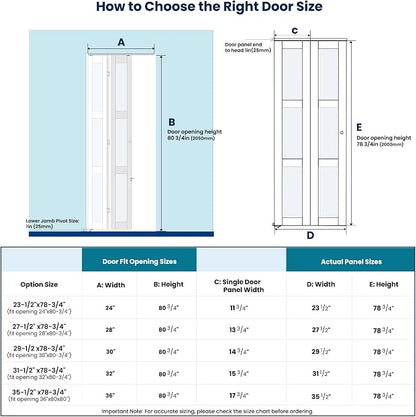SMARTSTANDARD Bifold Door for 24" x 80-3/4" Opening, Tempered Frosted Glass | Closet Folding Doors with Hardware kit Included, White, Water-Proof PVC Surface, Easy Install, Space-Saving