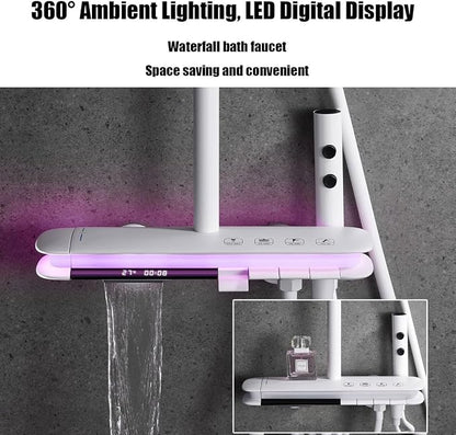 BEITH Thermostatic Shower System, 4 Piano Keys Shower Faucet Set, 31x20cm Square Shower Set, Digital Display, 360° LED Ambient Light, Hydroelectric Power, with Bathtub Faucet, Booster Spray Gun