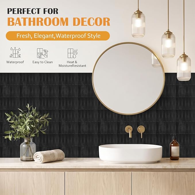 JOLOV 10 Pack Peel and Stick Backsplash Tiles, Waterproof 3D Stickers | Thicker self-adhesive 3D tile stickers for kitchen and bathroom walls; removable, waterproof and easy to install.