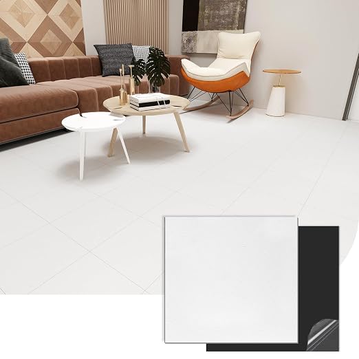 10-Pack 12"x12" Peel and Stick Floor Tiles Waterproof Self Adhesive Vinyl DIY Flooring for Bedroom, Bathroom, Kitchen, RV, Cover 10 Sq. Ft, Matte White