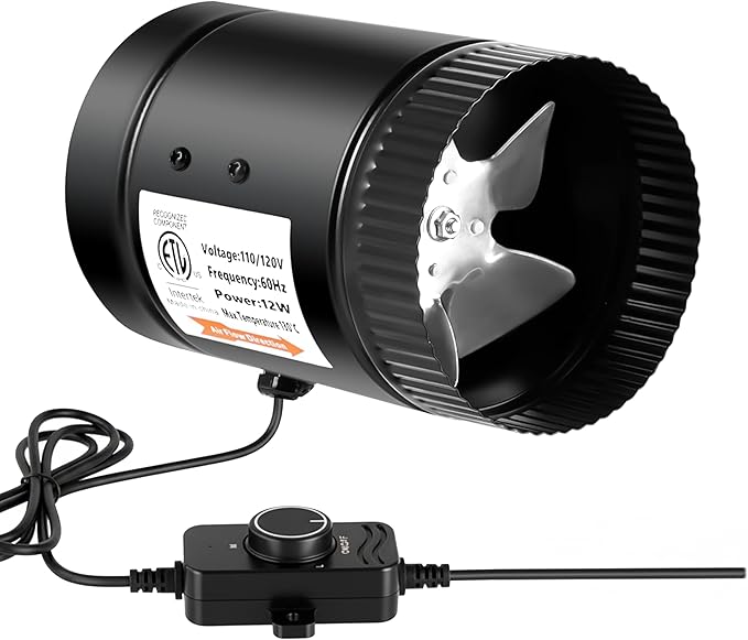 HealSmart Inline Booster Duct Fan 4" 106 CFM with Speed Controller, Inline HVAC Blower Low-Noise Exhaust Fan Basements, Bathrooms, Kitchens, Workshops