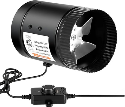 HealSmart Inline Booster Duct Fan 4" 106 CFM with Speed Controller, Inline HVAC Blower Low-Noise Exhaust Fan Basements, Bathrooms, Kitchens, Workshops