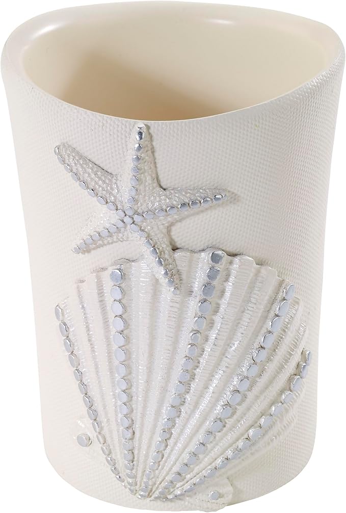 Avanti Linens - Tumbler, Countertop Organizer, Seashell Inspired Bathroom Accessories, Guest Bathroom Essentials (Sequin Shells Collection)