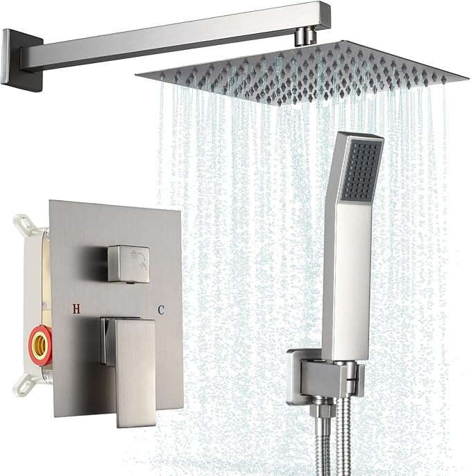 Modern Shower Faucet with 10 Inch Rain Shower head Shower System and Handheld Shower Combo,2-Function Shower Fixtures Included Shower Trim Kit (Brush Nickel)