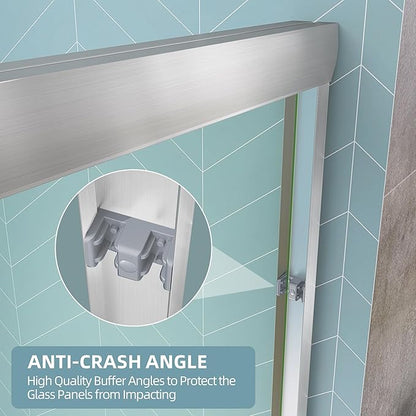 GETPRO Semi-Frameless Shower Door Double Sliding 68-72 in. W x 72 in. H Bypasss Bathroom Glass Shower Sliding Doors,1/4 inch Clear Tempered Glass Door for Walk-in Shower Brushed Nickel
