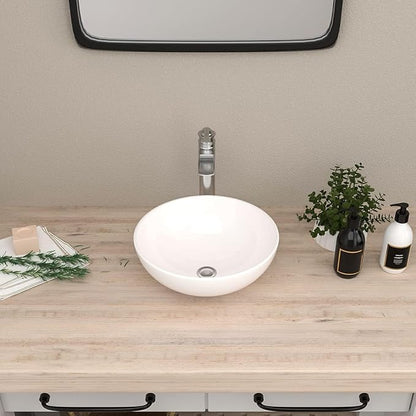 Mocoloo Vessel Sink 16'' x 16'' Bathroom Sink Countertop Small Ceramic Bathroom Sinks White Porcelain Vanity Bowl Above Counter Art Basin