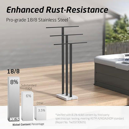 KES Standing Towel Rack with Marble Base, 3-Tier Towel Rack Stand for Bathroom Floor, Towel Racks for Large Bath Towel & Hand Towel, 18/8 Stainless Steel Matte Black, BTH217S3-BK
