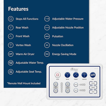 Bio Bidet Bliss BB1000 Electric Bidet Toilet Seat, Warm Water with Air Dryer, Heated Seat with Slow Close Lid, Remote Control, Elongated White