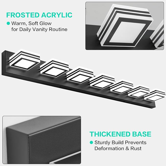 SOLFART LED Modern Vanity Lights Fixtures: 7 Lights Acrylic Matte Black Modern Bathroom Wall Light Over Mirror 46inch