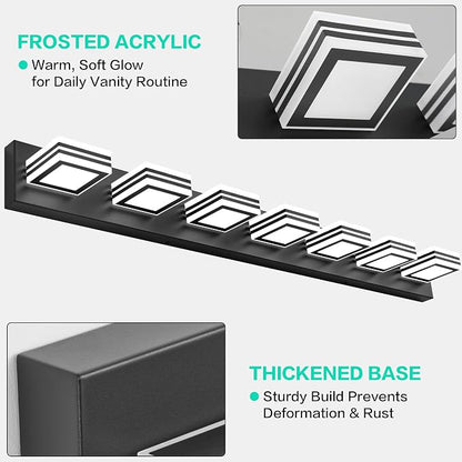 SOLFART LED Modern Vanity Lights Fixtures: 7 Lights Acrylic Matte Black Modern Bathroom Wall Light Over Mirror 46inch