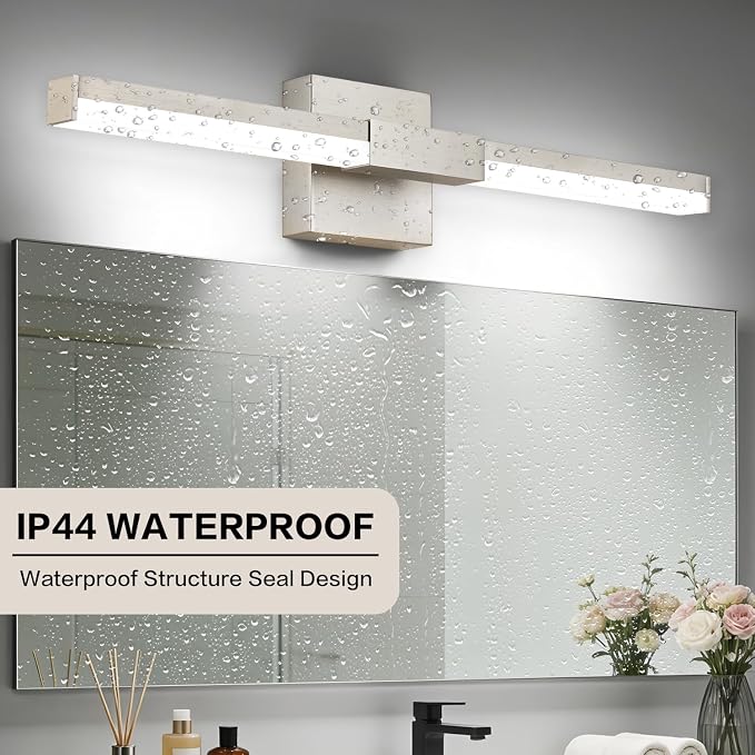 SOLFART Bathroom Light Fixture Dimmable: Brushed Nickel 24-Inch Built-in Step Dimming Vanity Lights for Bathroom ETL IP44