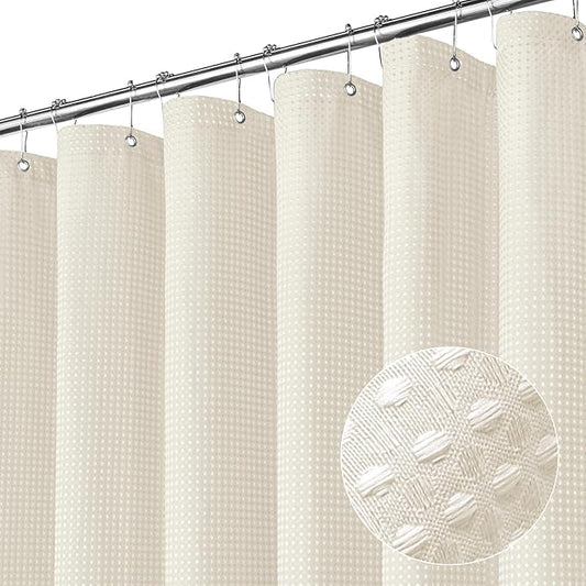 MitoVilla Waffle Small Stall Shower Curtain 36 x 72, Farmhouse Half Size Shower Curtain, Beige Fabric Narrow Shower Curtains for Bathroom Decor, 36 inch Weighted Shower Curtain Set, Cream