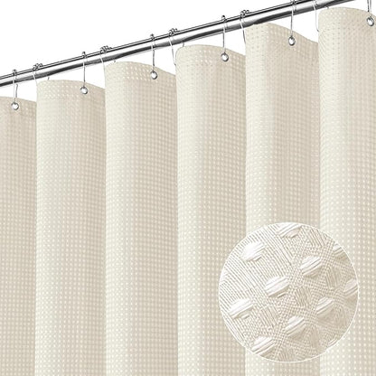 MitoVilla Extra Long Shower Curtain 72 x 84, Beige Waffle Fabric 84 inch Shower Curtain, Farmhouse XL Shower Curtains for Bathroom Decor, Luxury Weighted Shower Curtain 84 inch, Cream