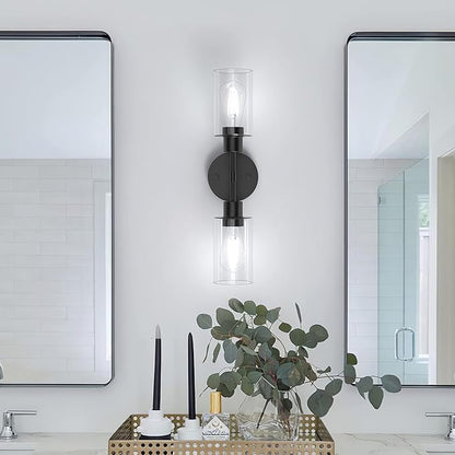 Espird Bathroom Light Fixtures 2 Light Black, Bathroom Vanity Lights Over Mirror, Bathroom Sconces Wall Lighting，Farmhouse Matte Black Bathroom Vanity Light, Modern Vanity Lights with Clear Shades