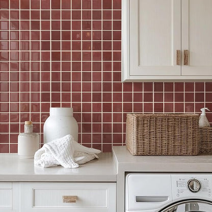 Thicker 3D Peel and Stick Backsplash Tiles, 10 Pcs 12" x 12" | Red, Glossy Self Adhesive Backsplash Sticker for Renter Friendly Kitchen Bathroom Wall Makeover, Cover 10 sq ft，Removable
