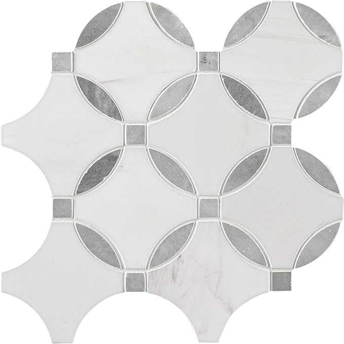 MSI Bianco Dolomite 11 in. x 11 in. Lola Polished Marble Tile for Kitchen Backsplash, Floor Tile, Wall Tile for Bathroom, Shower Wall Tile, Mesh Mounted Mosaic Tile