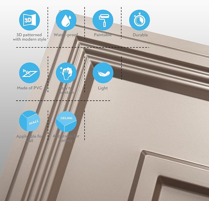 STICKGOO Glue-Up Ceiling Tiles, Golden Coffee, 24 x 24 in, 12 Pack | 2 x 2ft Drop ceiling panels, PVC decorative ceiling tiles, covers 48 sq ft, waterproof, lightweight