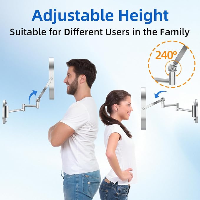 9"Wall Mounted Makeup Mirror with Lights,5000mAh Rechargeable 1X/30X | Lighted Magnifying Mirror,Double Sided Wall Mirror for bathroom,3Color Lighting,Touch Dimming, Extended Arm 360 Rotation
