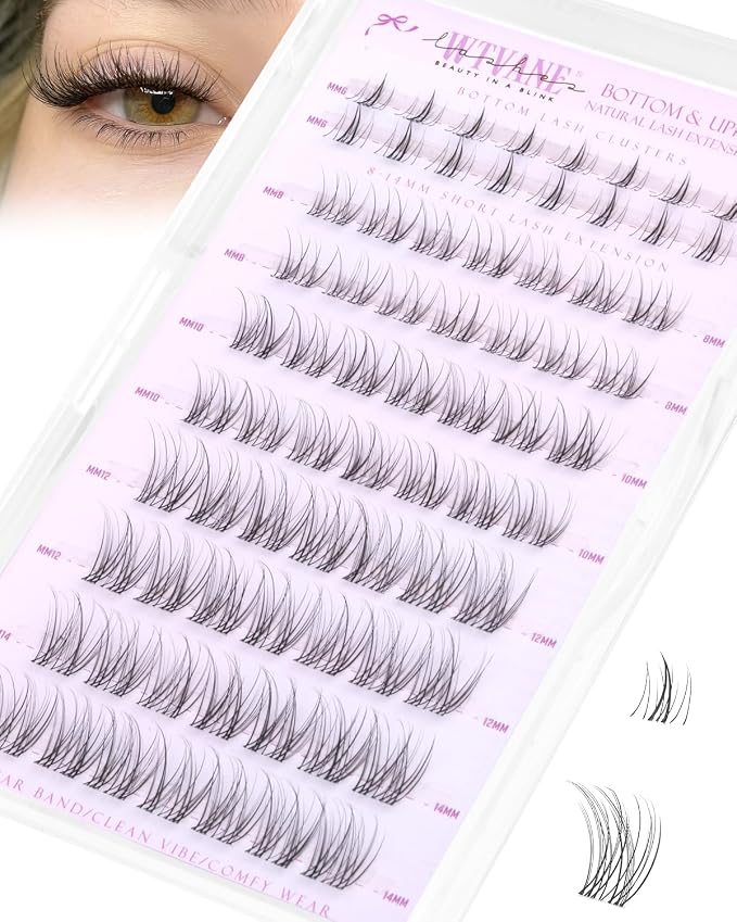 Natural Lash Clusters Wispy Eyelash Clusters Lashes DIY 8-14mm Venus Lash Extensions with 6mm Bottom Lash Clusters Invisible Band Lashes Short Cluster Eyelash Extensions Natural Look