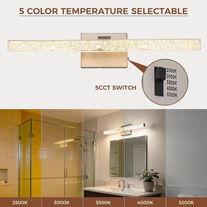 24 Inch LED Vanity Lights for Bathroom, 5CCT Selectable Brushed Nickel Bathroom Light Fixtures Over Mirror, Iceberg Crackle Acrylic Modern Wall Sconce, Dimmable Slim Bar for Mirror Cabinet