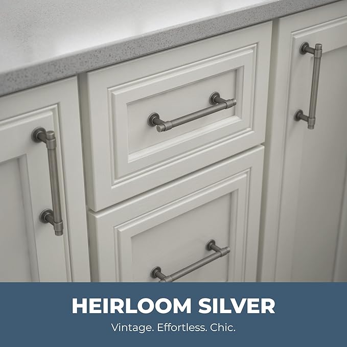 Franklin Brass Francisco (10-Pack) Cabinet Handles 4" Hole Center Vintage Pulls | Heirloom Silver Hardware Kitchen Door, Drawers, Dressers, Furniture P29617K-904-B