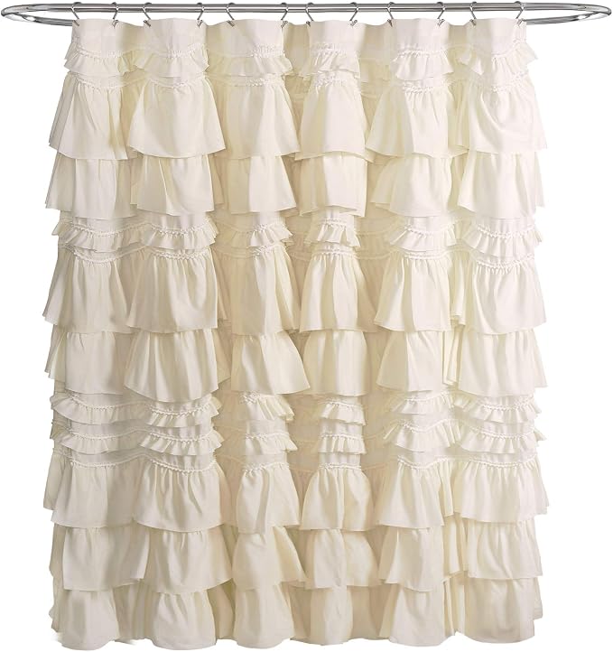 Lush Decor Kemmy Ruffled Shower Curtain, Single, 72" W x 72" L, Ivory - Bathroom Curtain - Fabric Shower Curtains for Bathroom - Coquette Decor