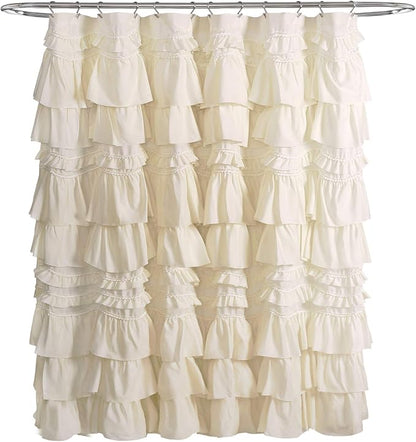 Lush Decor Kemmy Ruffled Shower Curtain, Single, 72" W x 72" L, Ivory - Bathroom Curtain - Fabric Shower Curtains for Bathroom - Coquette Decor