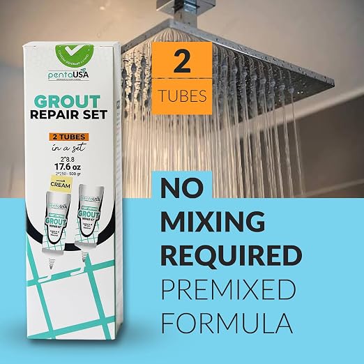Premixed Tile Grout Repair - Cream Ivory 2-Pack (17.6oz/500g) | Acrylic sanded formula, for bathroom shower kitchen tile, water-resistant, 24-hour cure, 58 sq ft, value 2-pack