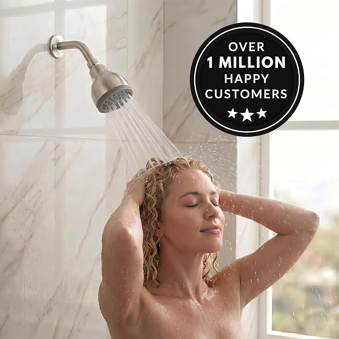 High Pressure Shower Head - 1.8 GPM - Brushed Nickel | Best 3 Inch Wall Mount Bathroom Showerhead For Boosting Low Flow With Anti-Clog Nozzles, Adjustable Brass Ball Joint