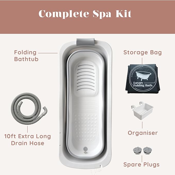 Portable Bathtub for Adult- Extra Large 56" Foldable Collapsible tub. Ergonomically Designed for the Ultimate Relaxing Soaking Bath, Ice Bath. Ideal for Small Spaces, Quick, Effortless Folding Bathtub