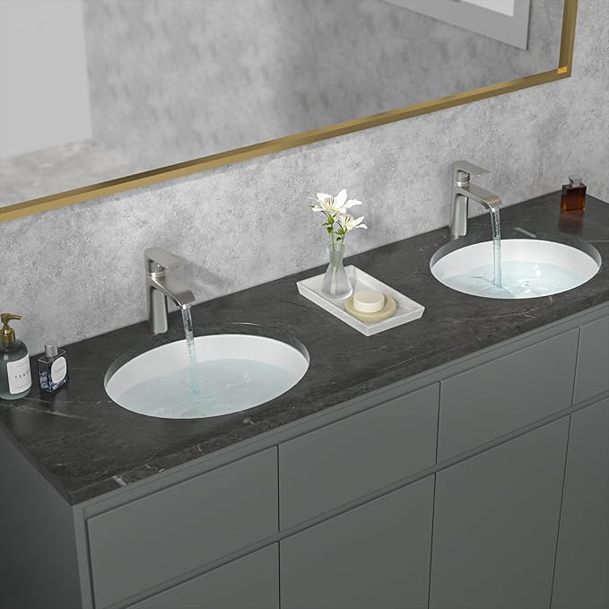 Sarlai Oval Vessel Undermount Bathroom Sink - 18x15 Inch, White Ceramic, Modern Art Basin, 16.25"x13.25"x5.5" with Overflow