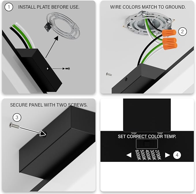 18 Inch Bathroom Vanity Light Fixtures with Night Light: Long Square Wall Mounted LED Lighting Bar Over Mirror with 5CCT & 2200K Color Changing, 120V, 780-900lm, ETL, Matte Black, 1 Pack